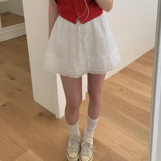 Layered frill shirring ribbon mini skirt