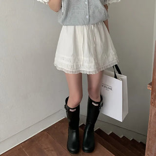 Layered frill shirring ribbon mini skirt