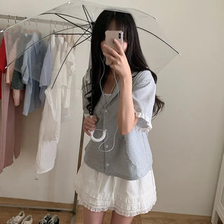 Layered frill shirring ribbon mini skirt