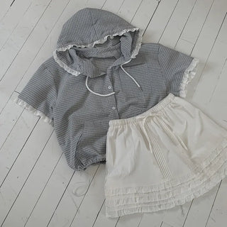 Layered frill shirring ribbon mini skirt
