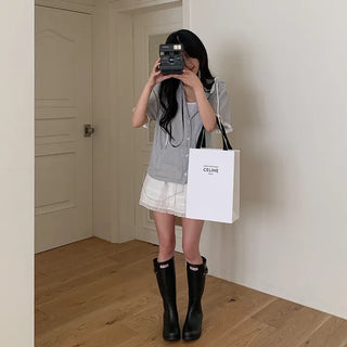 Layered frill shirring ribbon mini skirt