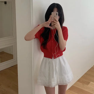 Layered frill shirring ribbon mini skirt