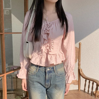 Frilled off-shoulder blouse