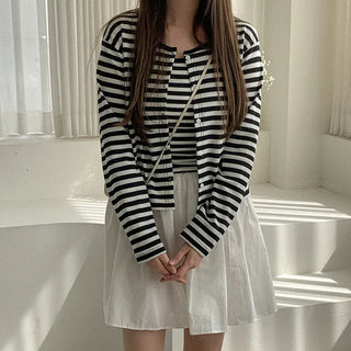 [SET] Striped Sleeveless Top + Cardigan Set