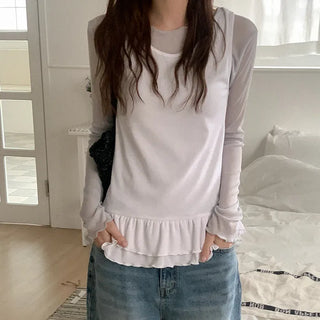 Cotton rib frill sleeveless top