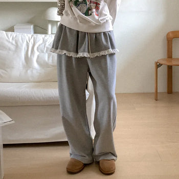 Lace skirt with elastic waistband pants