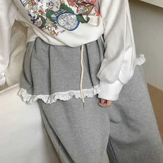 Lace skirt with elastic waistband pants