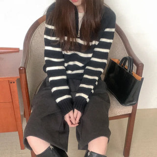 Striped half-zip knit
