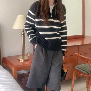 Striped half-zip knit
