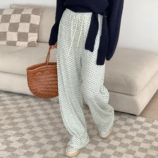 Wrinkle Flower Elastic Waist Pants