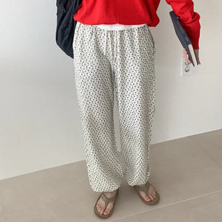 Wrinkle Flower Elastic Waist Pants