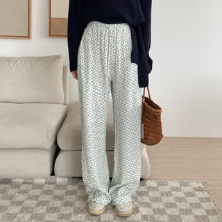 Wrinkle Flower Elastic Waist Pants