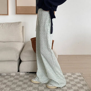 Wrinkle Flower Elastic Waist Pants