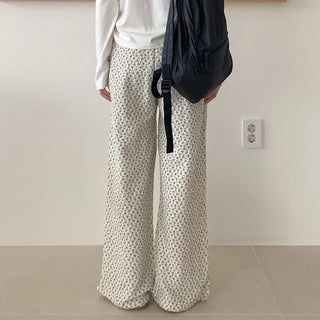 Wrinkle Flower Elastic Waist Pants