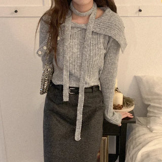 [Scarf Set] Melange Scarf Button Knit