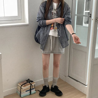 Elastic waist cotton stitch mini skirt