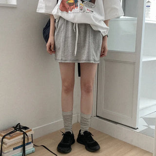 Elastic waist cotton stitch mini skirt