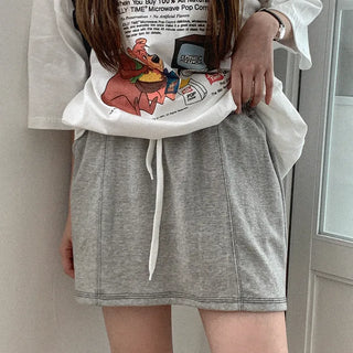 Elastic waist cotton stitch mini skirt