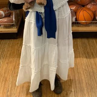 Elastic frill tiered long skirt