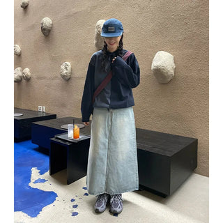 Long denim skirt