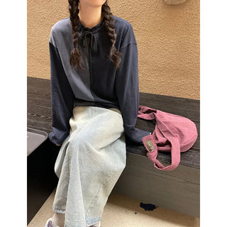 Long denim skirt