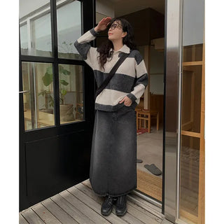 Long denim skirt