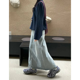 Long denim skirt