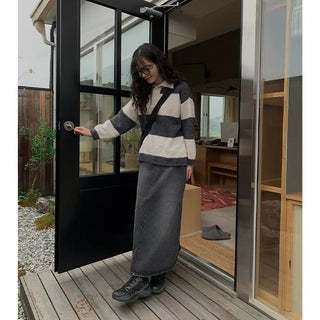 Long denim skirt