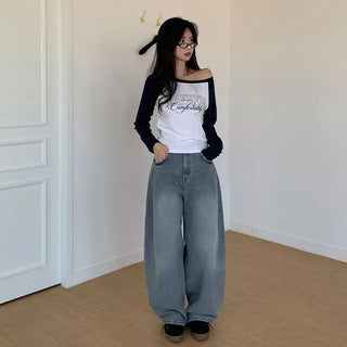 Raglan Off-Shoulder Lettering T-Shirt