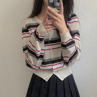 Linen Round Stripe Summer Cardigan