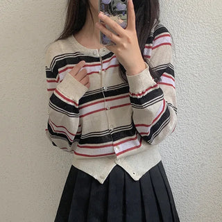 Linen Round Stripe Summer Cardigan