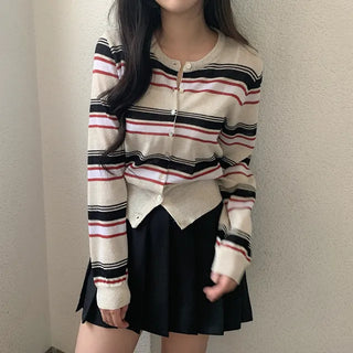 Linen Round Stripe Summer Cardigan