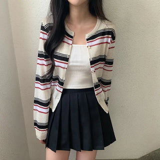 Linen Round Stripe Summer Cardigan