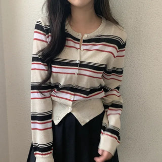 Linen Round Stripe Summer Cardigan