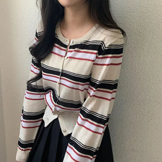 Linen Round Stripe Summer Cardigan