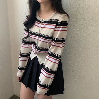 Linen Round Stripe Summer Cardigan