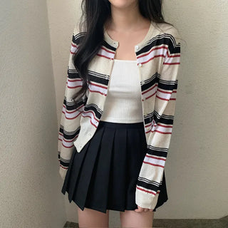 Linen Round Stripe Summer Cardigan