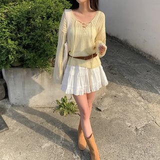 Ribbed V-neck sheer loose fit knit