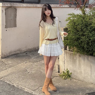 Ribbed V-neck sheer loose fit knit
