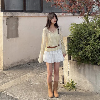 Ribbed V-neck sheer loose fit knit