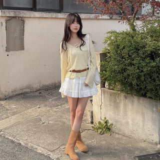 Ribbed V-neck sheer loose fit knit