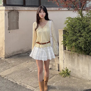 Ribbed V-neck sheer loose fit knit