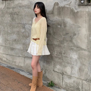 Ribbed V-neck sheer loose fit knit