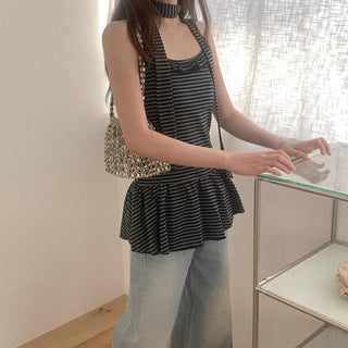 [Scarf Set] Border Frill Sleeveless