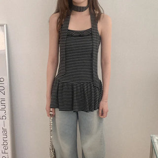 [Scarf Set] Border Frill Sleeveless