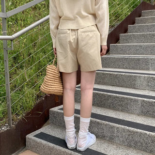 Cotton pleated shorts