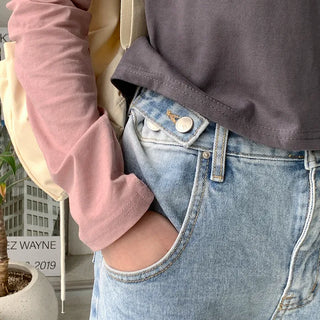Wide side buckle denim pants