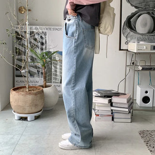 Wide side buckle denim pants