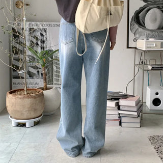 Wide side buckle denim pants