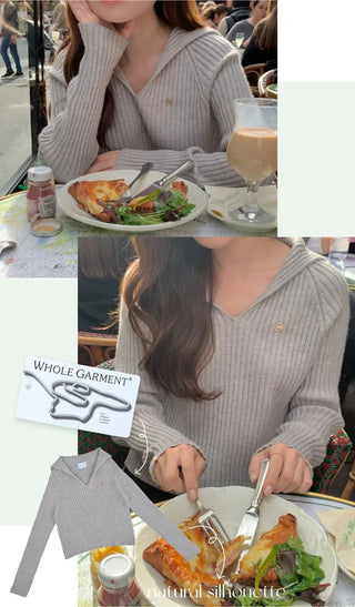 Mood Rib V-Neck Whole Garment Sailor Knit